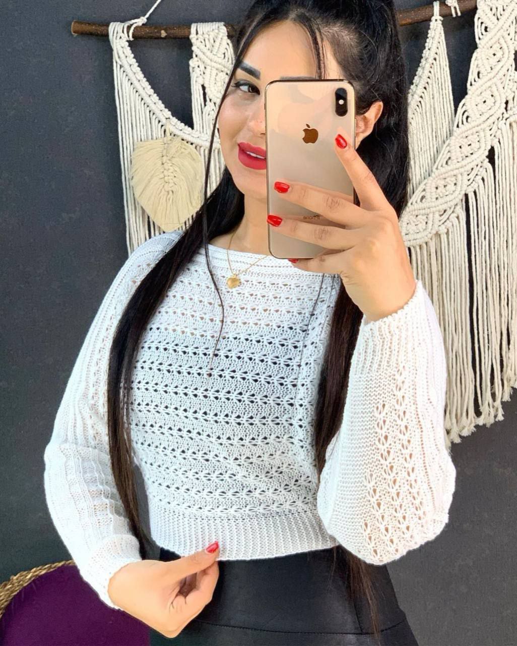 کراپ بافت فندقی آستین بلند