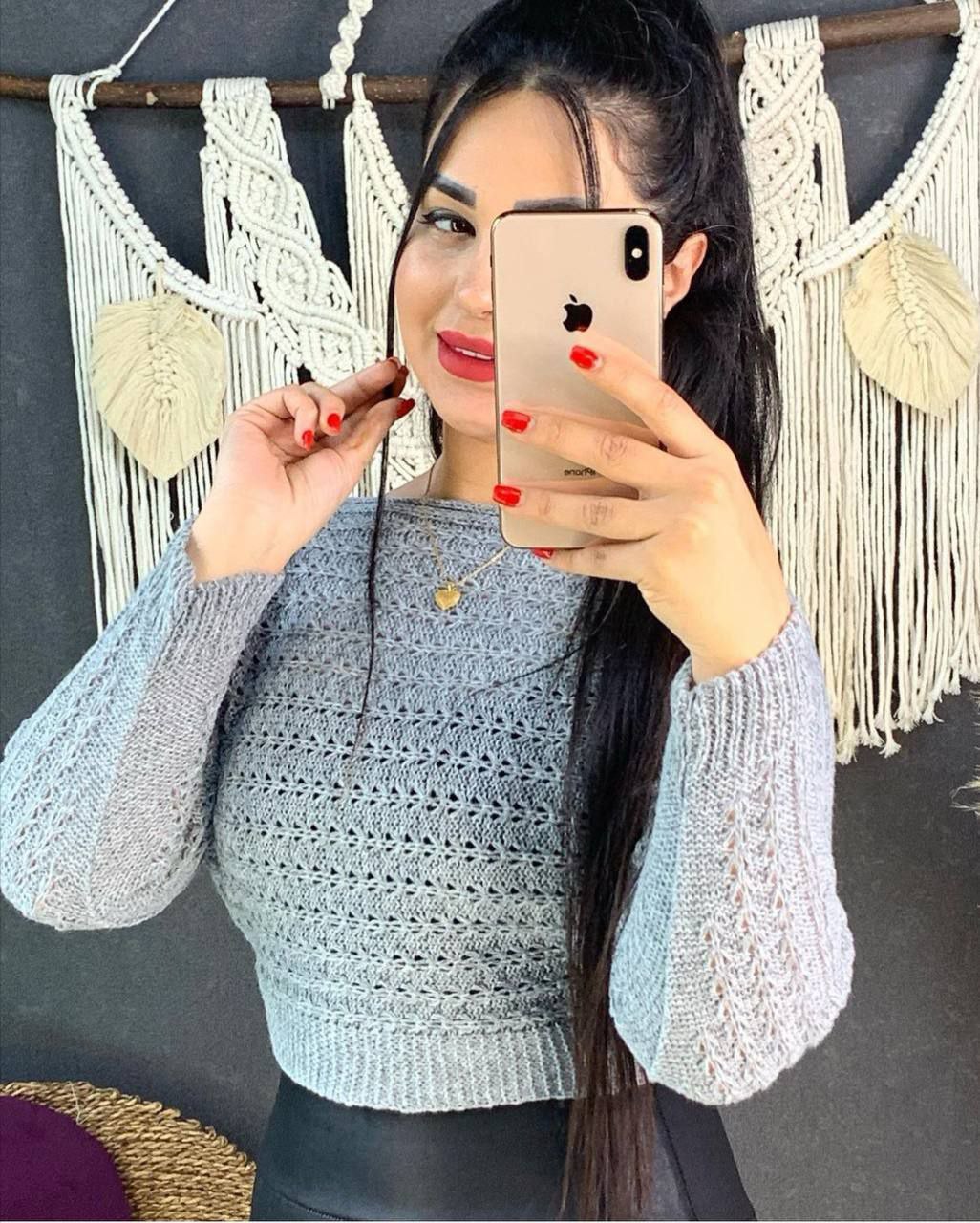 کراپ بافت فندقی آستین بلند