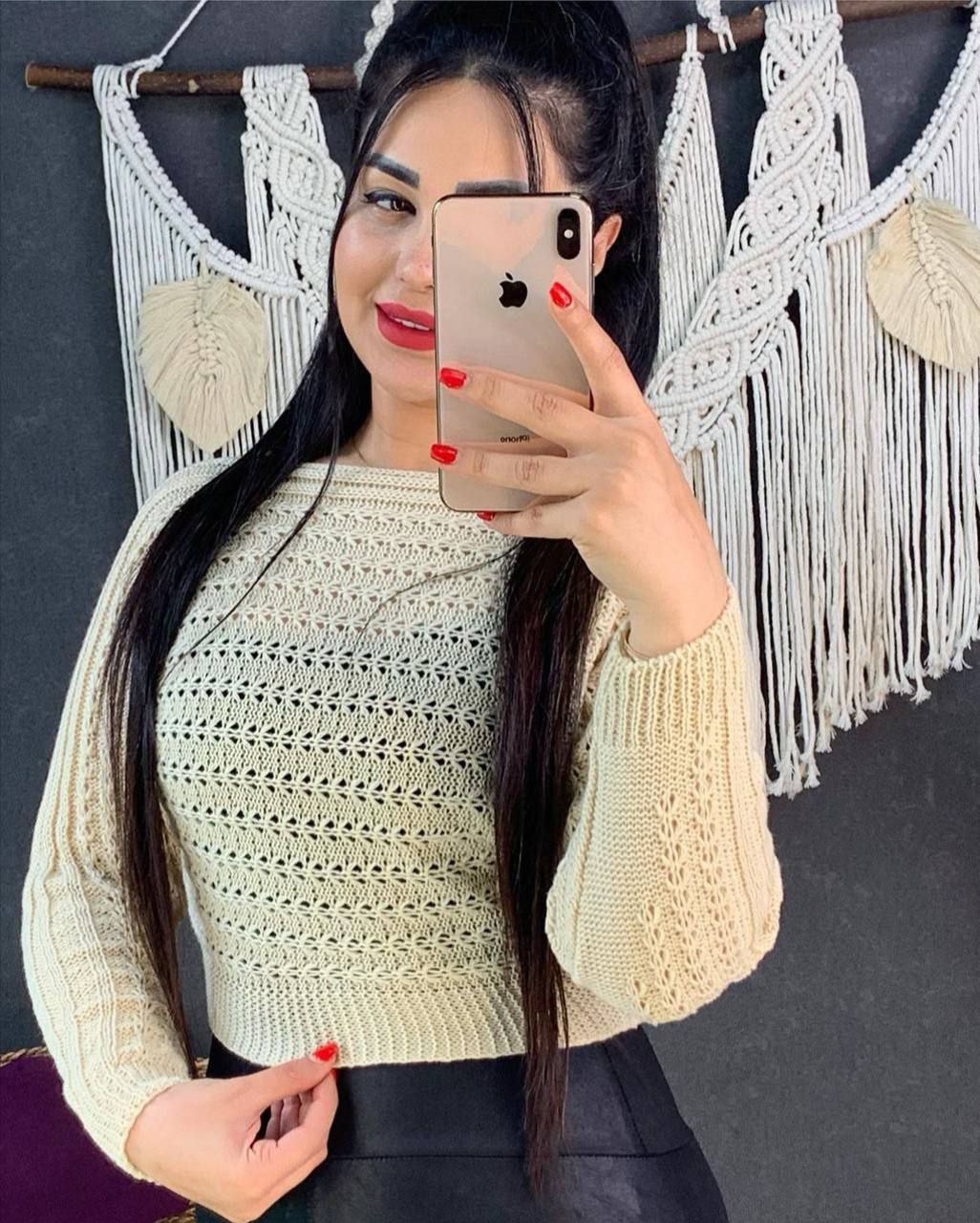 کراپ بافت فندقی آستین بلند