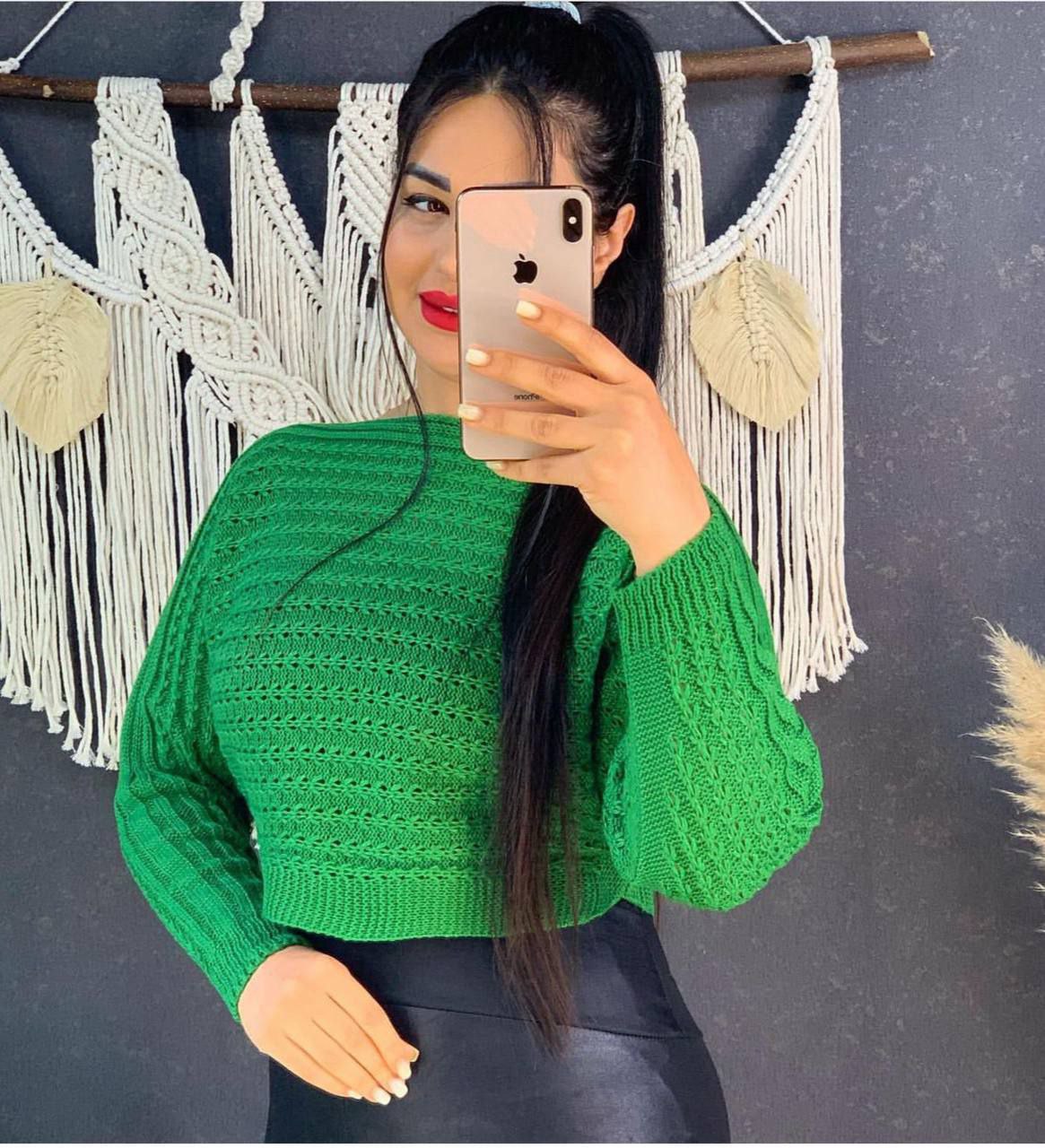 کراپ بافت فندقی آستین بلند